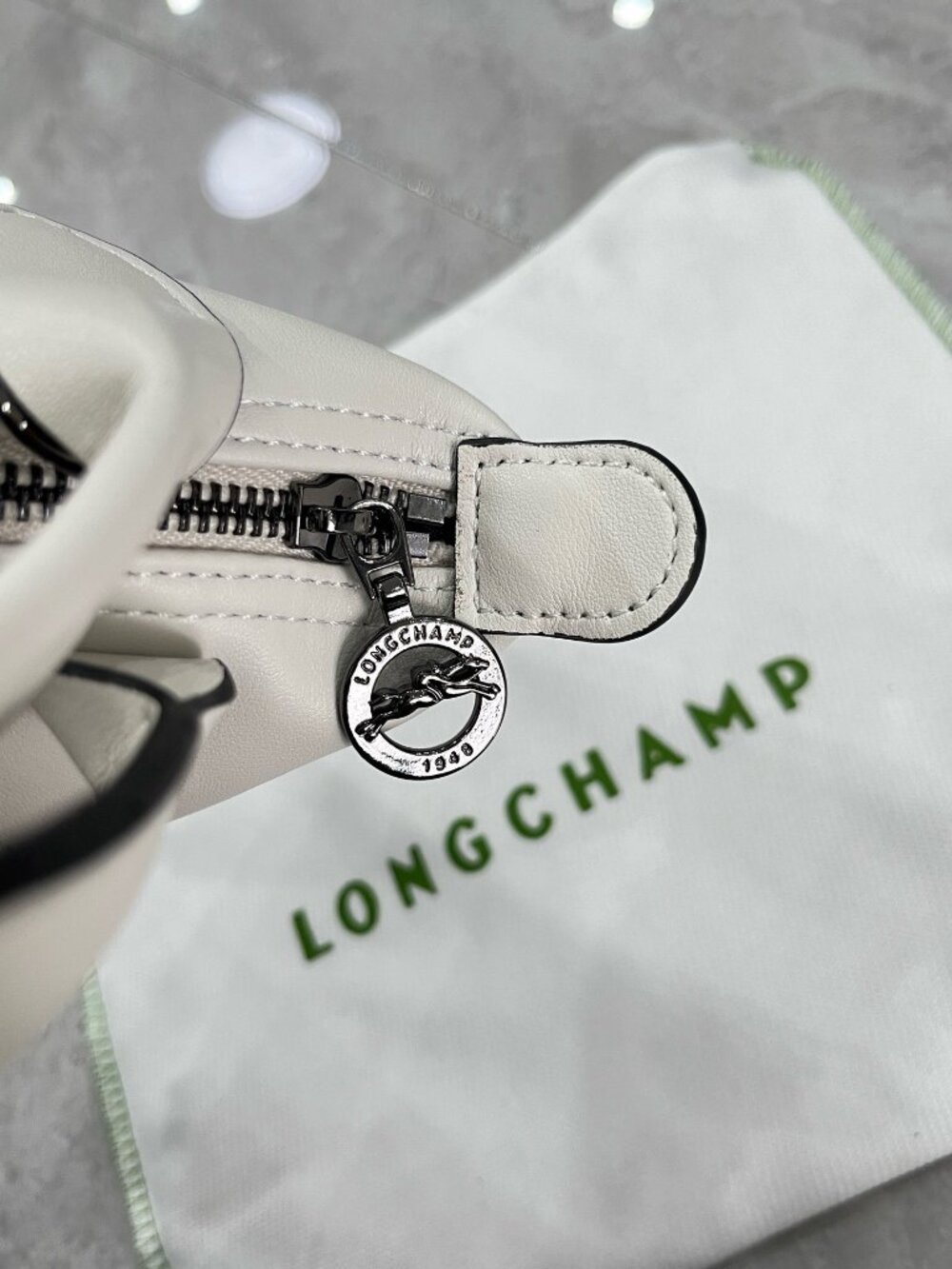 Longchamp Le Pliage XS White Full Leather Mini Top Handle Crossbody Bag - Picture 6 of 7